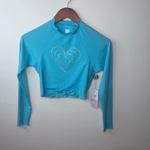 Hurley x LoveShackFancy Rhinestone Heart Rashguard Top Size Small - Picture 6 of 9